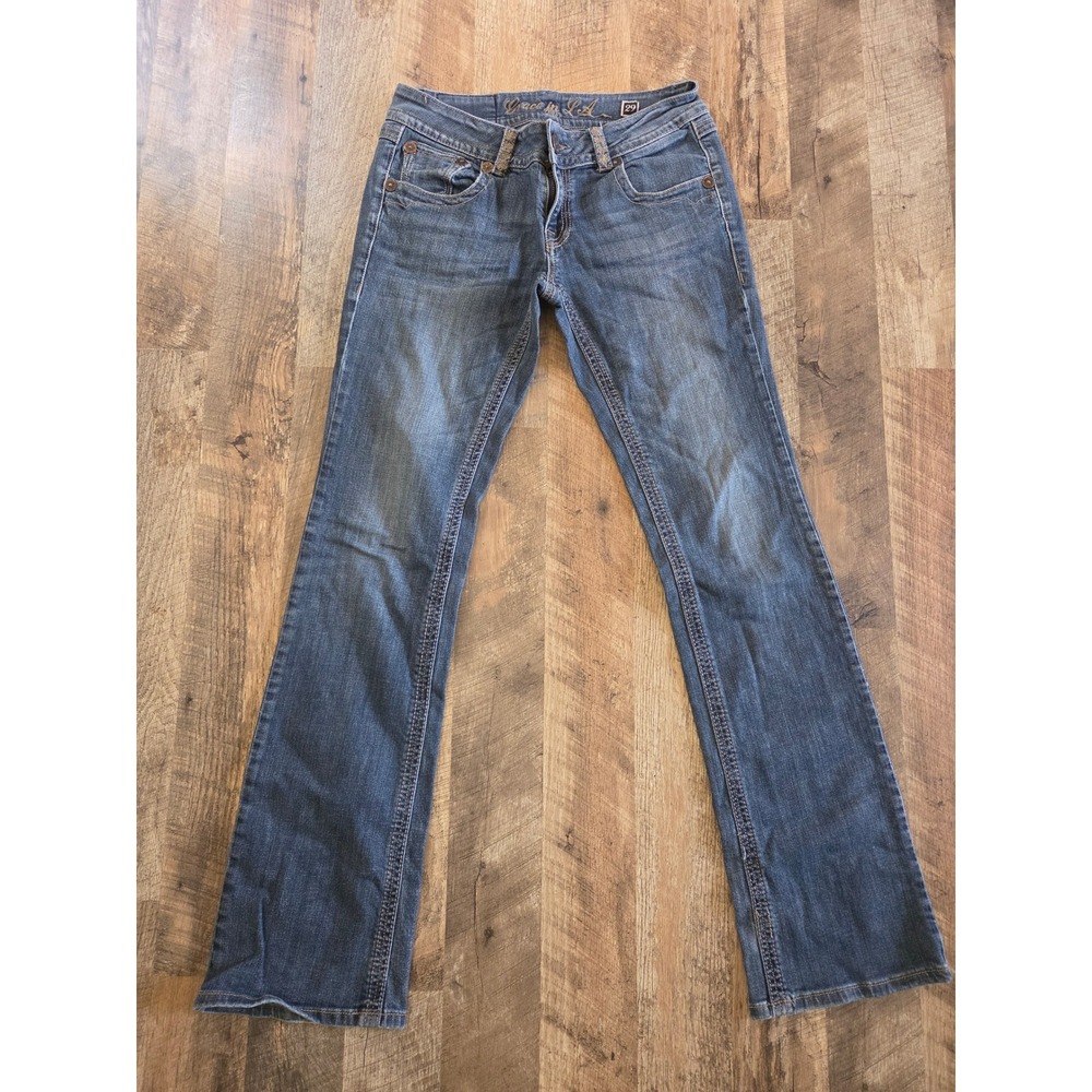 Grace in LA Y2k Womens Bootcut Jeans Size 29 Embellished Cross Pockets